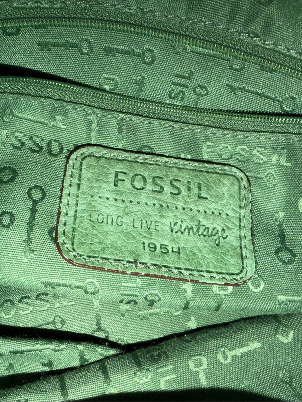 Vintage Fossil Green Leather Satchel Bag - Picture 5 of 5